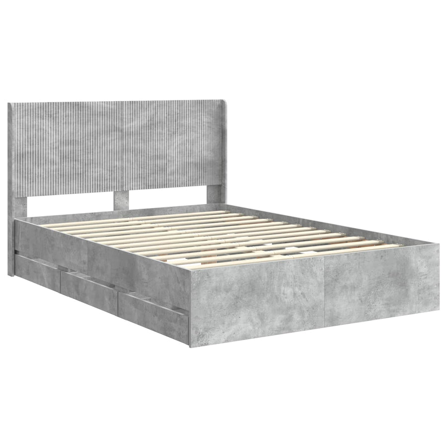 Bedframe met opbergruimte en hoofdbord Betongrijs 135 x 190 cm