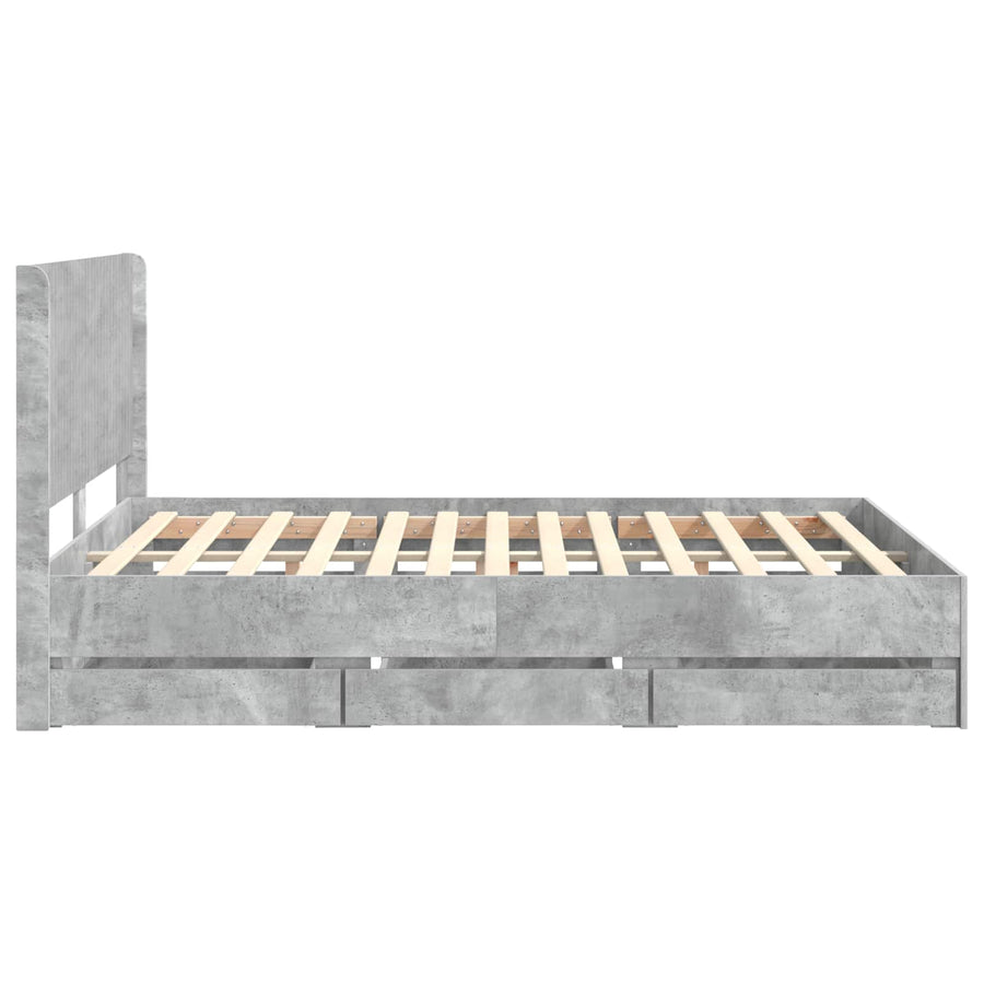 Bedframe met opbergruimte en hoofdbord Betongrijs 135 x 190 cm