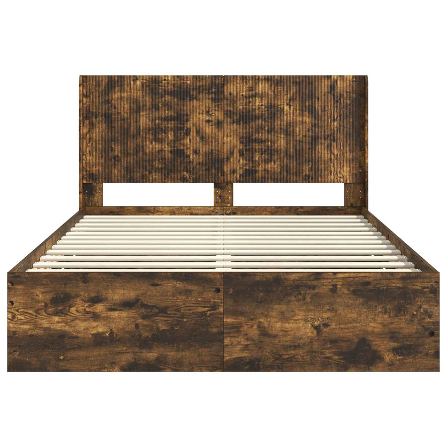 Bedframe met opbergruimte en hoofdbord met lade Gerookt eiken