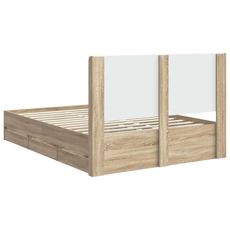 Bedframe met opbergruimte en hoofdbord met lade Sonoma Eiken