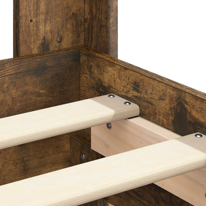 Bedframe met opbergruimte en hoofdbord met lade Gerookt eiken