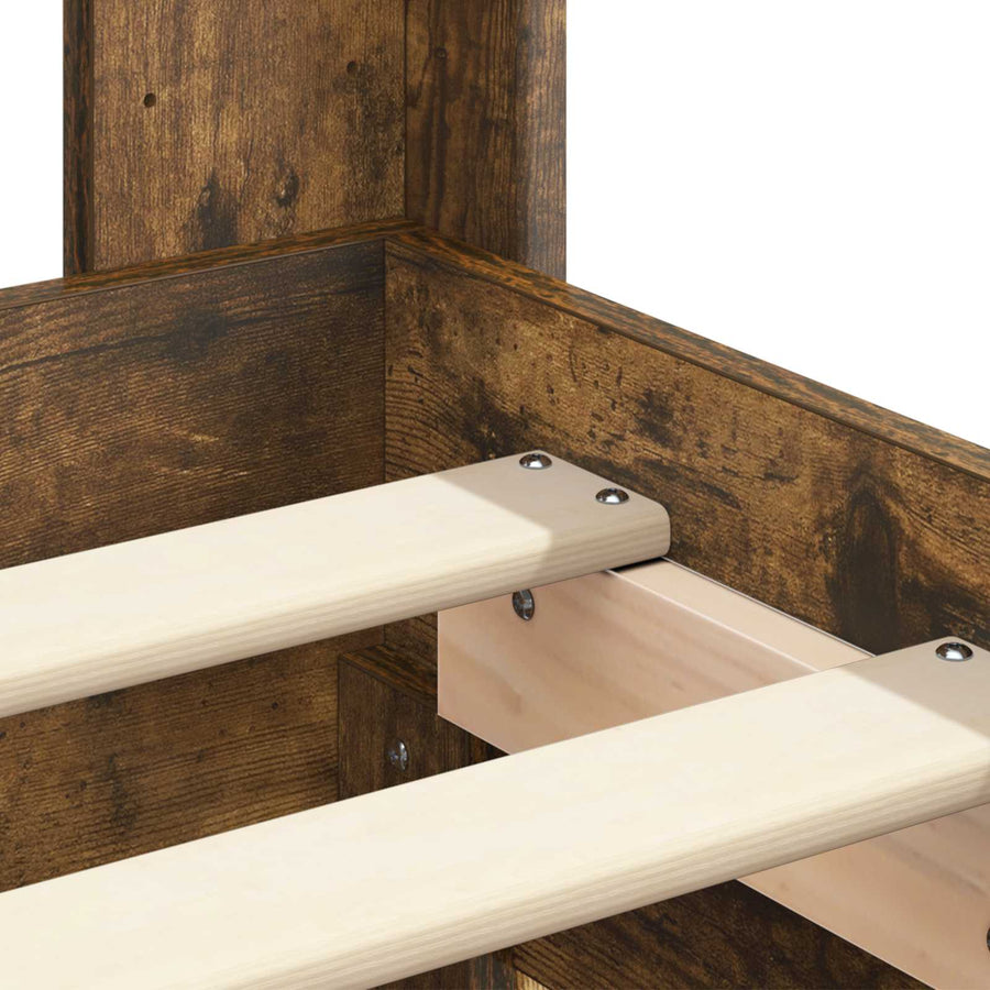 Bedframe met opbergruimte en hoofdbord met lade Gerookt eiken