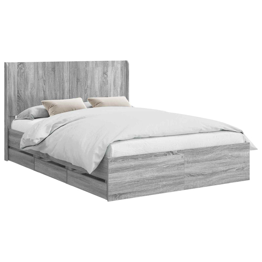 Bedframe met opbergruimte en hoofdbord met lade Grijs sonoma
