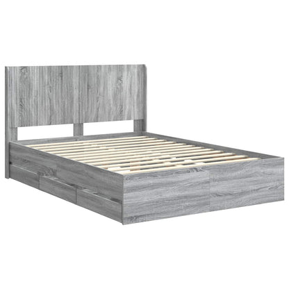 Bedframe met opbergruimte en hoofdbord met lade Grijs sonoma
