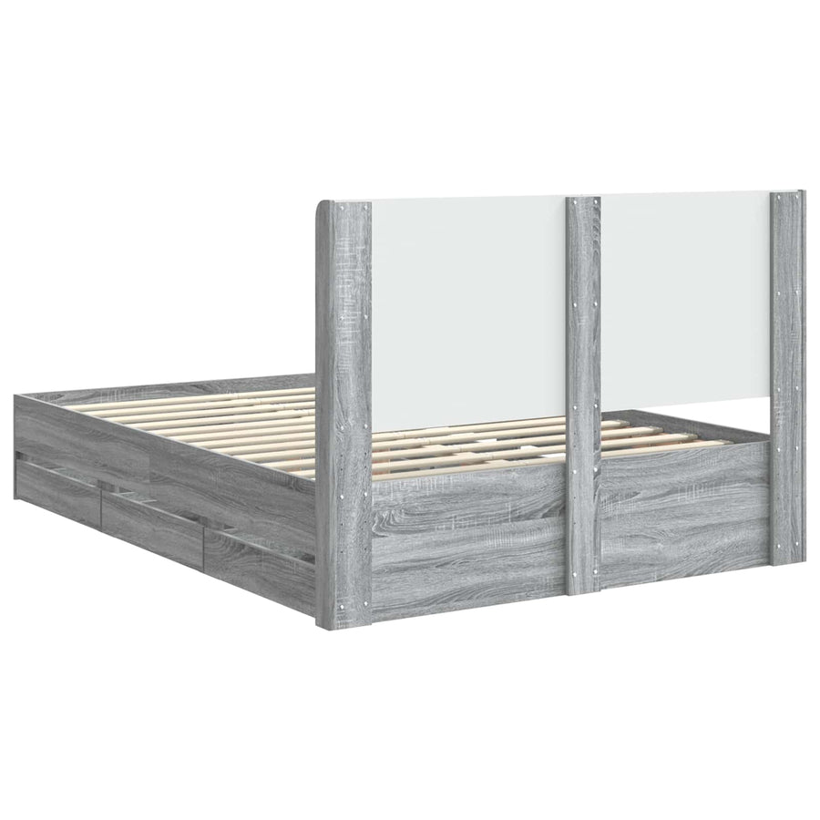 Bedframe met opbergruimte en hoofdbord met lade Grijs sonoma