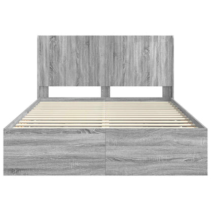 Bedframe met opbergruimte en hoofdbord met lade Grijs sonoma