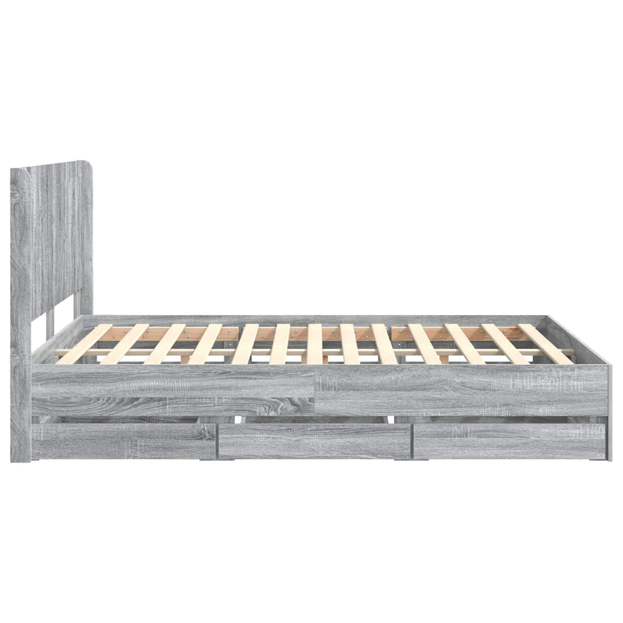 Bedframe met opbergruimte en hoofdbord met lade Grijs sonoma