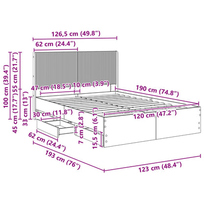Bedframe met opbergruimte en hoofdbord met lade Grijs sonoma