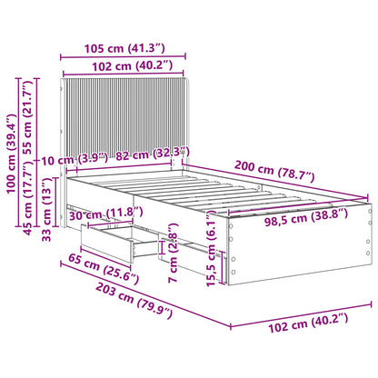 Bedframe met opbergruimte en hoofdbord Zwart 100 x 200 cm