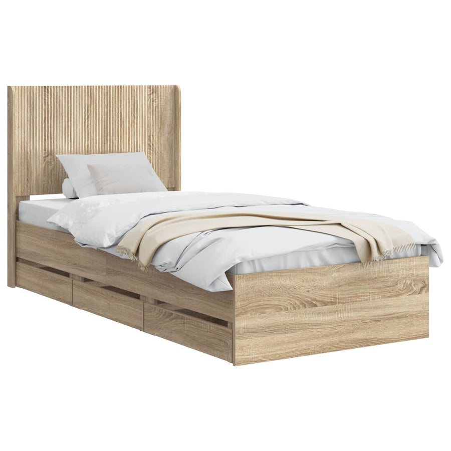 Bedframe met opbergruimte en hoofdbord met lade Sonoma Eiken
