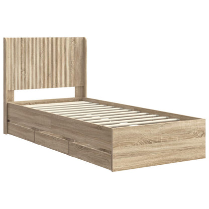 Bedframe met opbergruimte en hoofdbord met lade Sonoma Eiken
