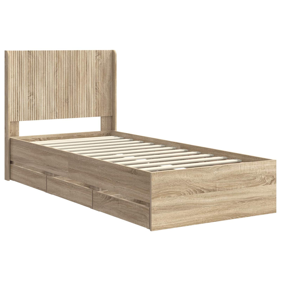 Bedframe met opbergruimte en hoofdbord met lade Sonoma Eiken