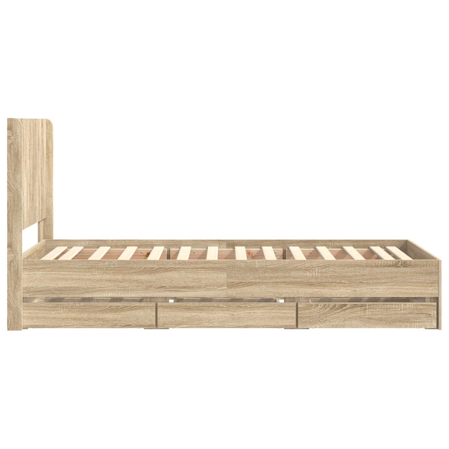 Bedframe met opbergruimte en hoofdbord met lade Sonoma Eiken