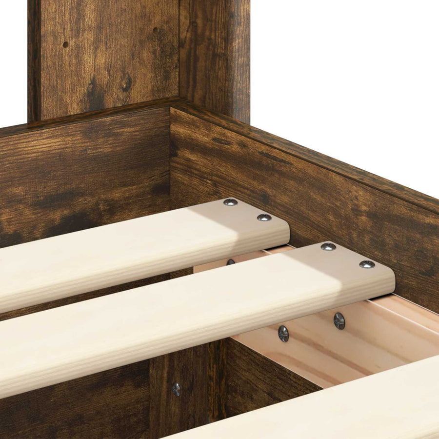 Bedframe met opbergruimte en hoofdbord met lade Gerookt eiken