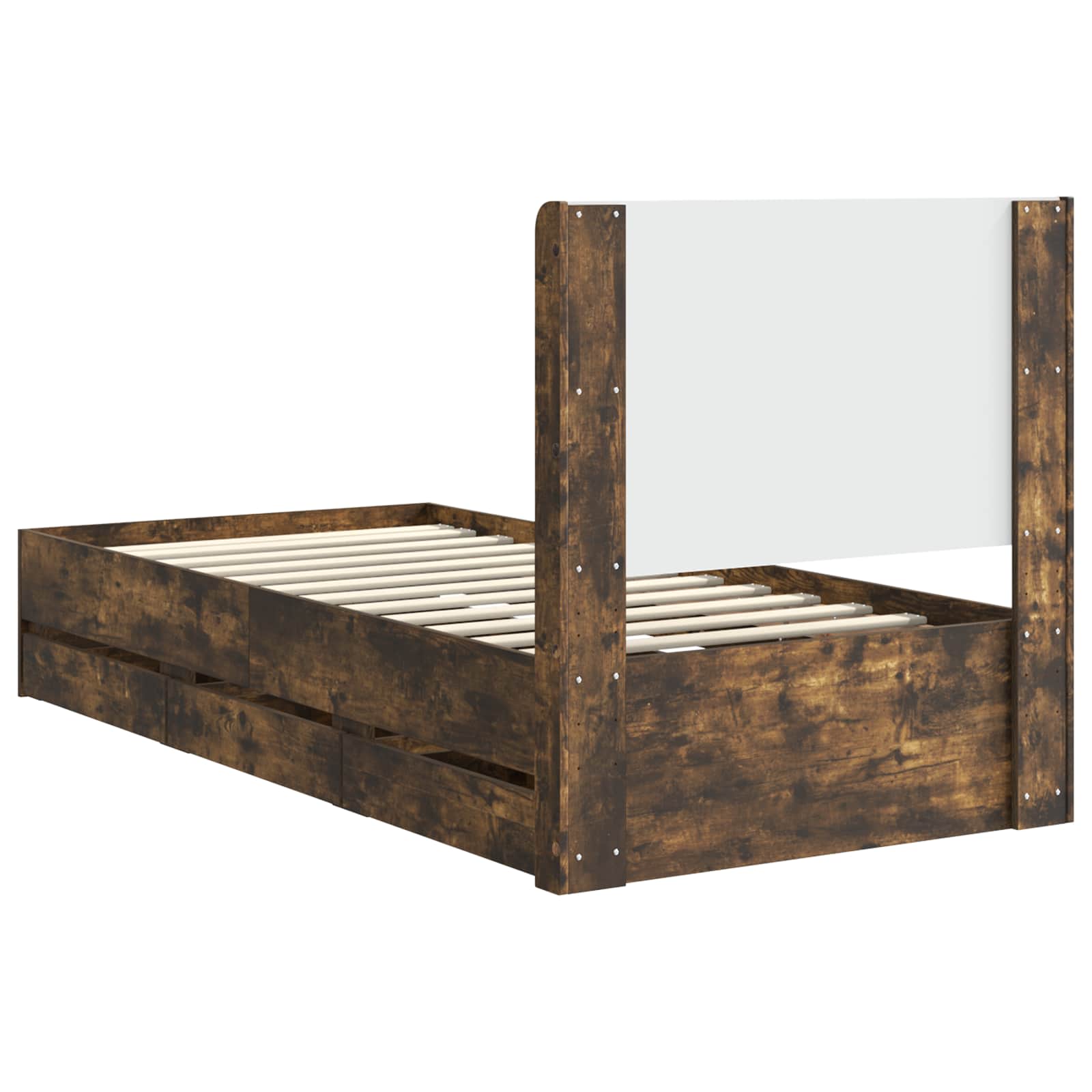 Bedframe met opbergruimte en hoofdbord met lade Gerookt eiken