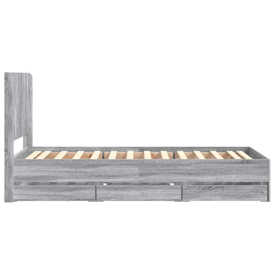 Bedframe met opbergruimte en hoofdbord met lade Grijs sonoma