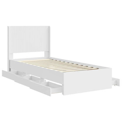 Bedframe met opbergruimte en hoofdbord met lade Wit 90 x 200 cm