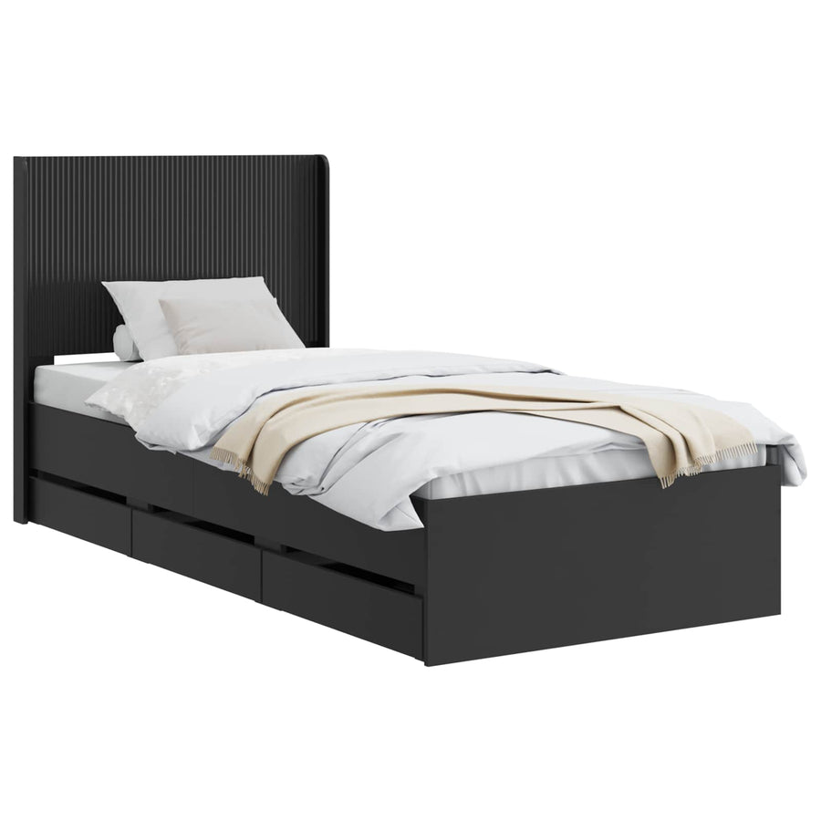 Bedframe met opbergruimte en hoofdbord Zwart 90 x 200 cm