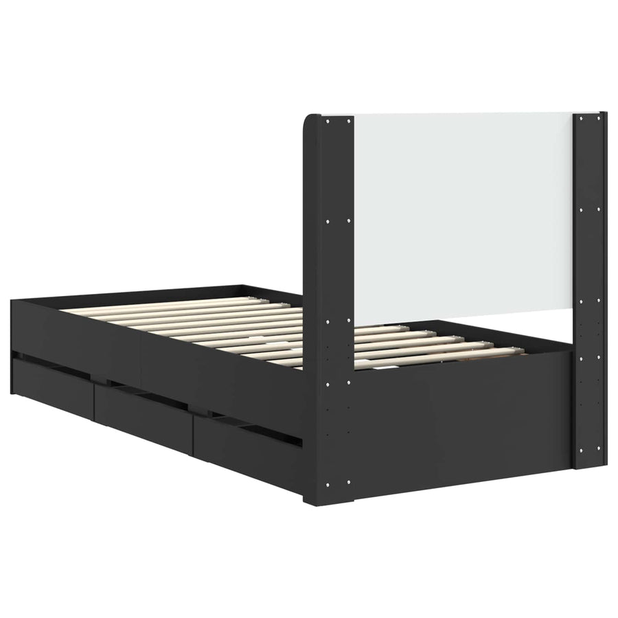 Bedframe met opbergruimte en hoofdbord Zwart 90 x 200 cm