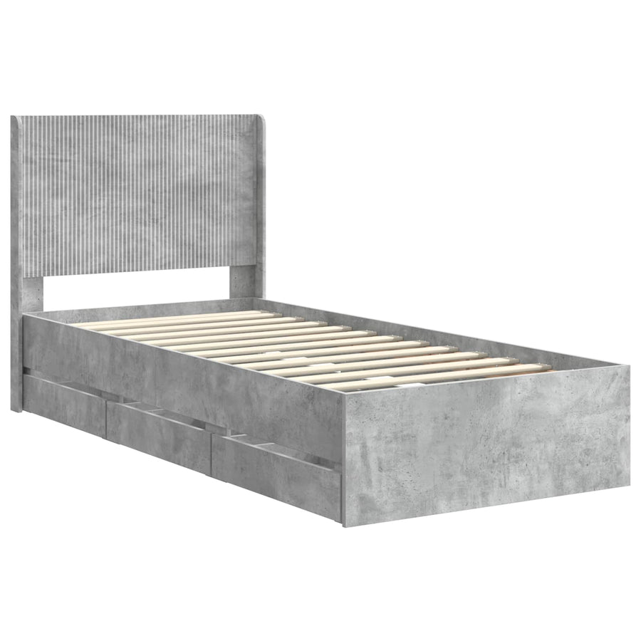 Bedframe met opbergruimte en hoofdbord Betongrijs 90 x 200 cm