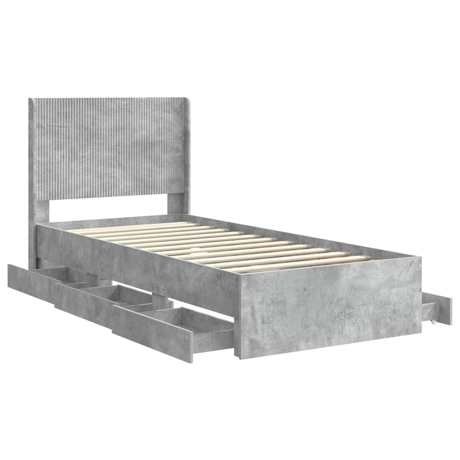 Bedframe met opbergruimte en hoofdbord Betongrijs 90 x 200 cm
