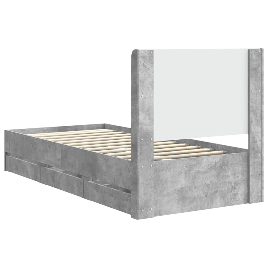 Bedframe met opbergruimte en hoofdbord Betongrijs 90 x 200 cm