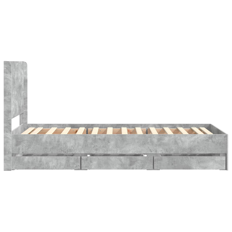 Bedframe met opbergruimte en hoofdbord Betongrijs 90 x 200 cm