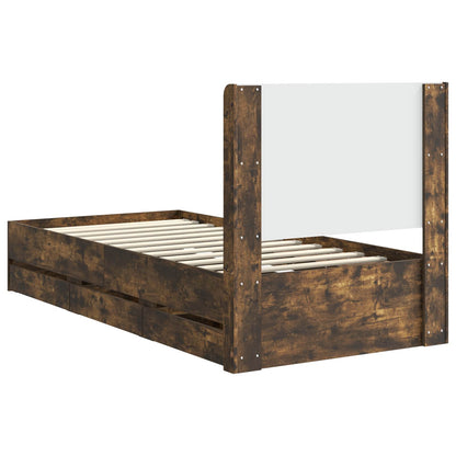 Bedframe met opbergruimte en hoofdbord met lade Gerookt eiken