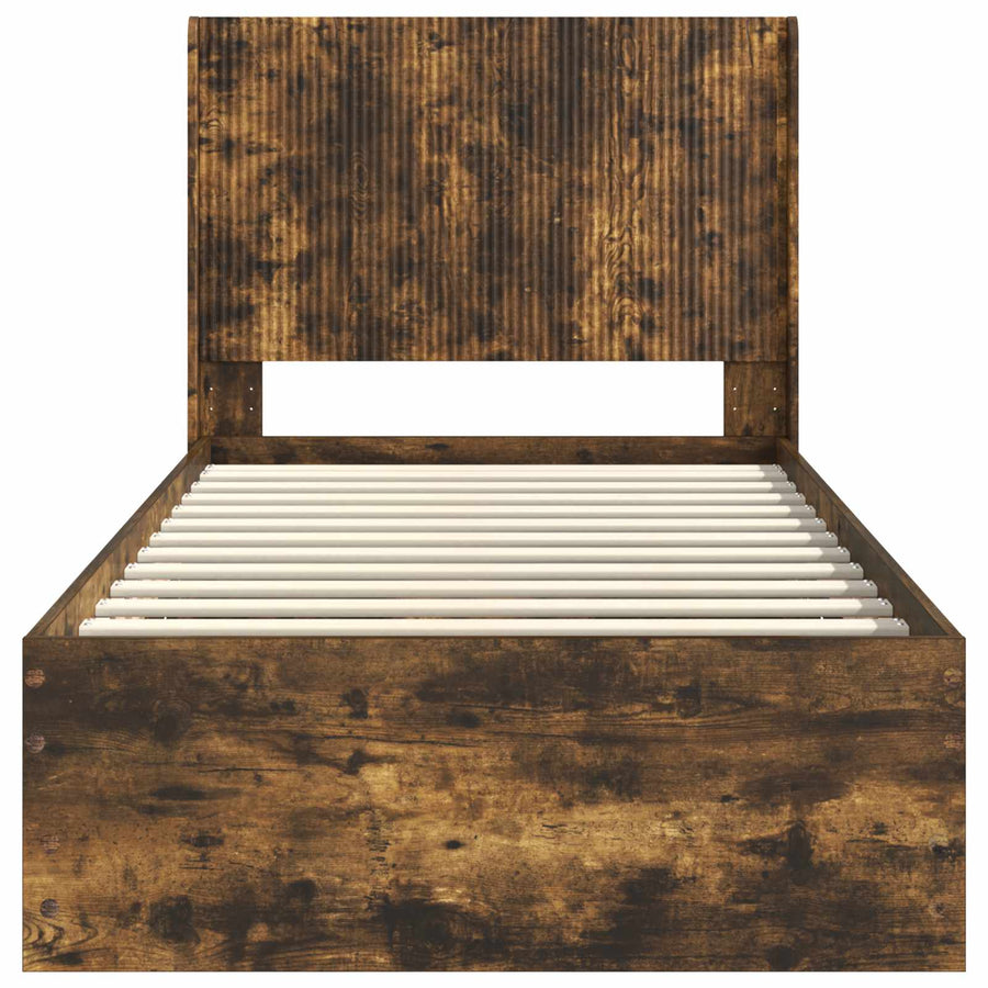 Bedframe met opbergruimte en hoofdbord met lade Gerookt eiken
