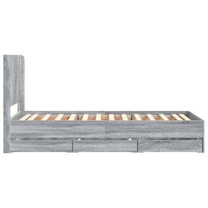 Bedframe met opbergruimte en hoofdbord Grijs sonoma 90 x 200 cm