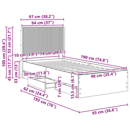 Bedframe met opbergruimte en hoofdbord met lade Wit 90 x 190 cm