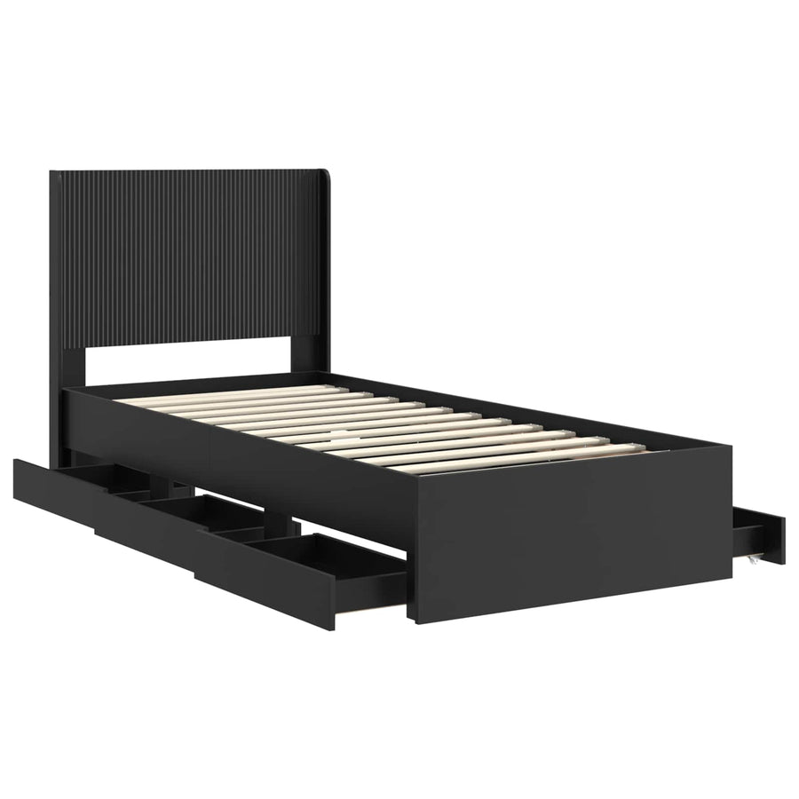 Bedframe met opbergruimte en hoofdbord Zwart 90 x 190 cm