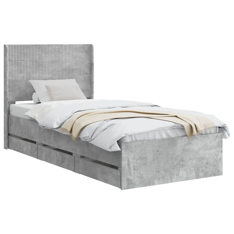 Bedframe met opbergruimte en hoofdbord Betongrijs 90 x 190 cm
