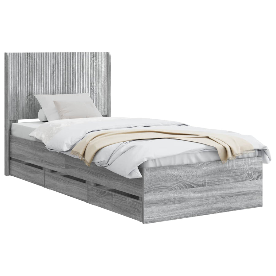 Bedframe met opbergruimte en hoofdbord Grijs sonoma 90 x 190 cm