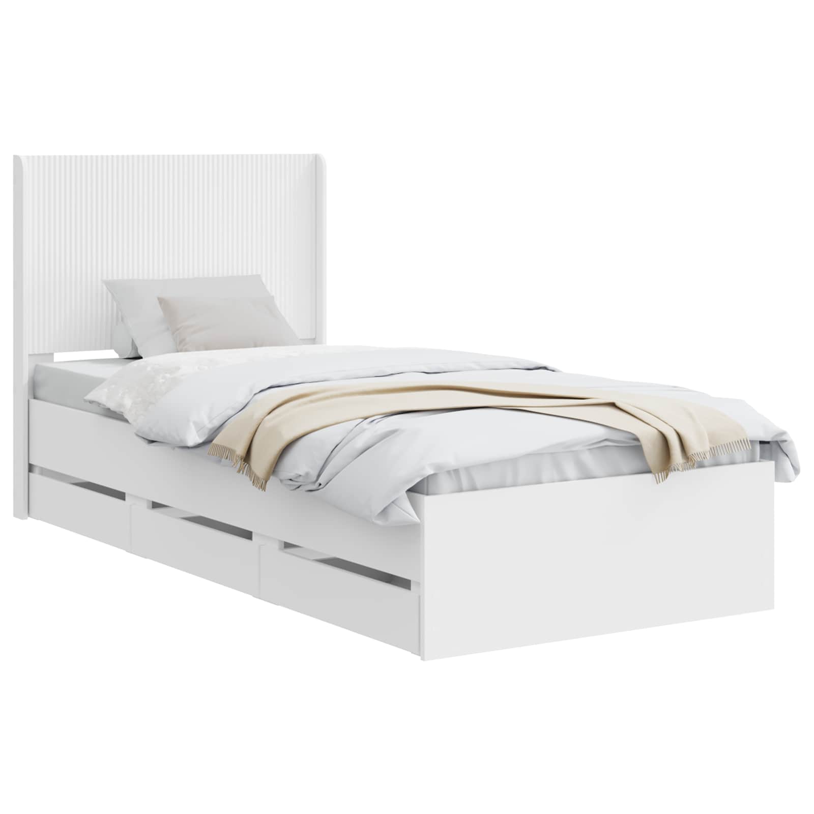 Bedframe met opbergruimte en hoofdbord met lade Wit 75 x 190 cm