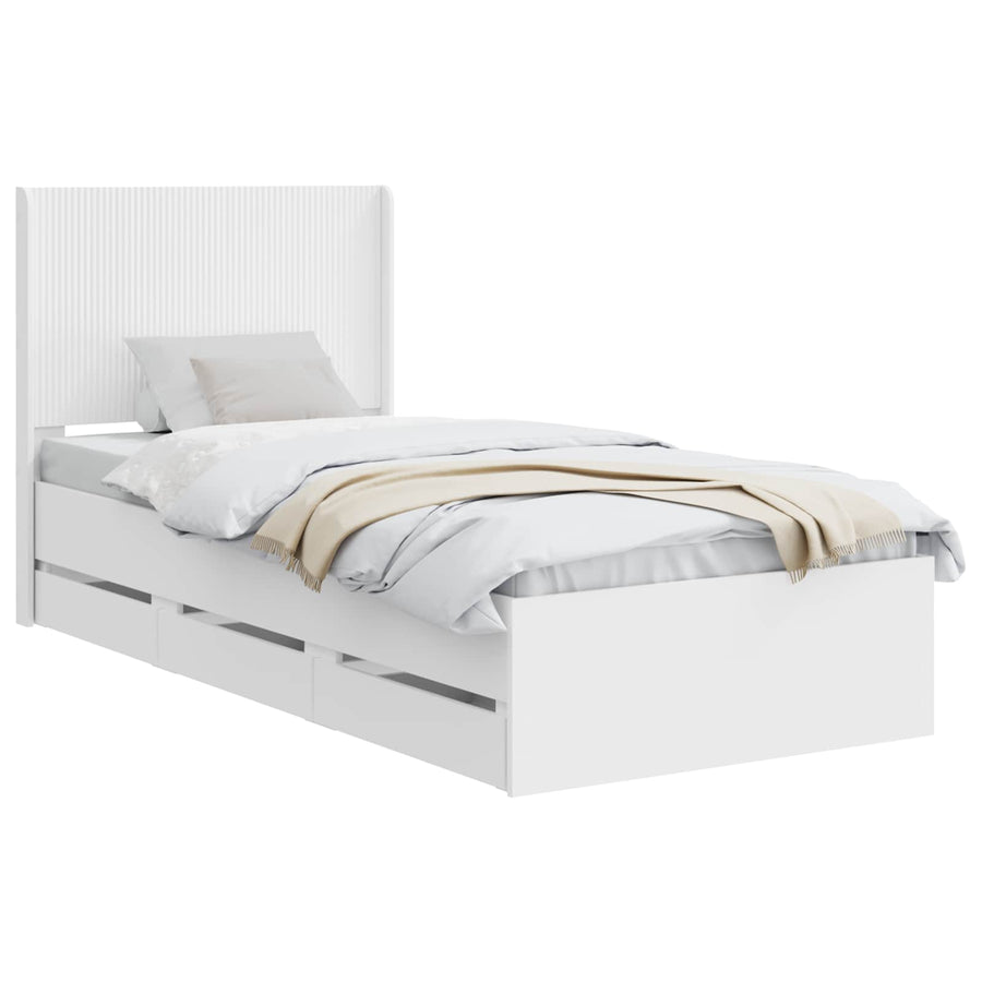 Bedframe met opbergruimte en hoofdbord met lade Wit 75 x 190 cm