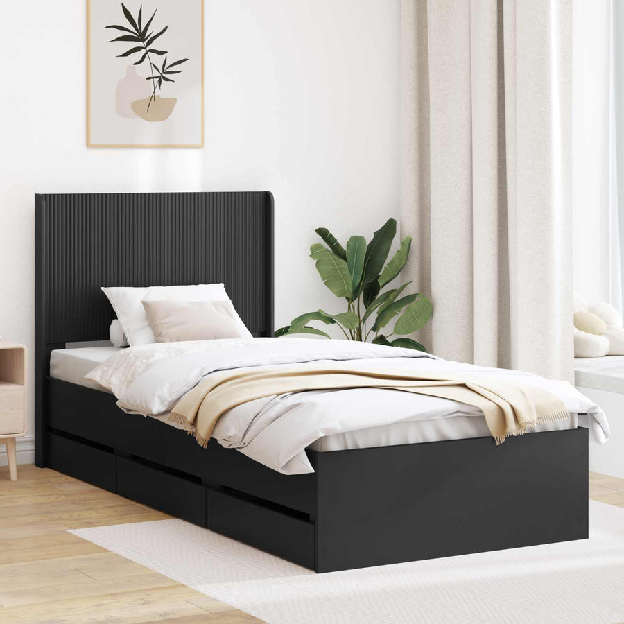Bedframe met opbergruimte en hoofdbord Zwart 75 x 190 cm