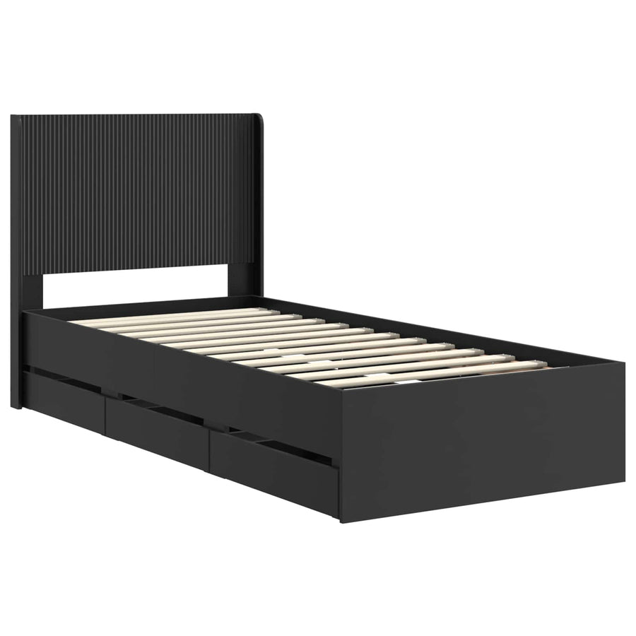 Bedframe met opbergruimte en hoofdbord Zwart 75 x 190 cm