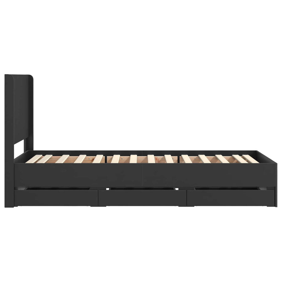Bedframe met opbergruimte en hoofdbord Zwart 75 x 190 cm