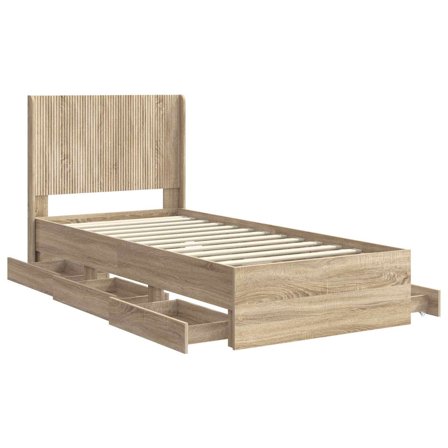 Bedframe met opbergruimte en hoofdbord Sonoma Eiken 75 x 190 cm