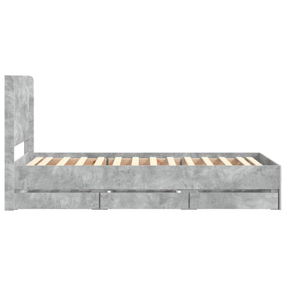 Bedframe met opbergruimte en hoofdbord Betongrijs 75 x 190 cm