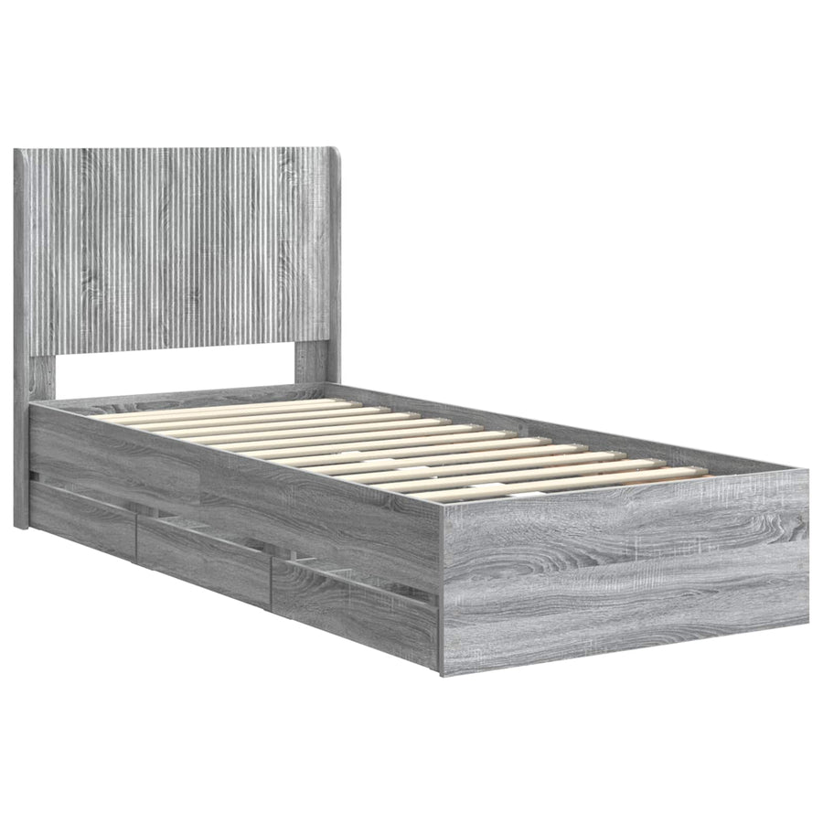 Bedframe met opbergruimte en hoofdbord Grijs sonoma 75 x 190 cm