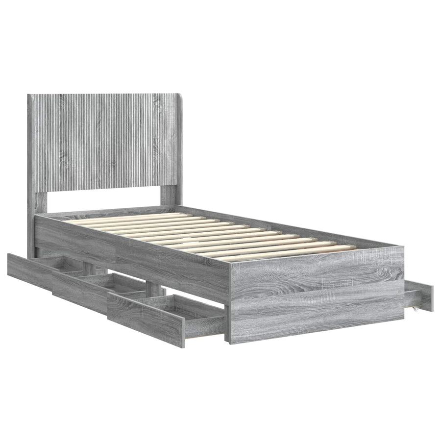 Bedframe met opbergruimte en hoofdbord Grijs sonoma 75 x 190 cm