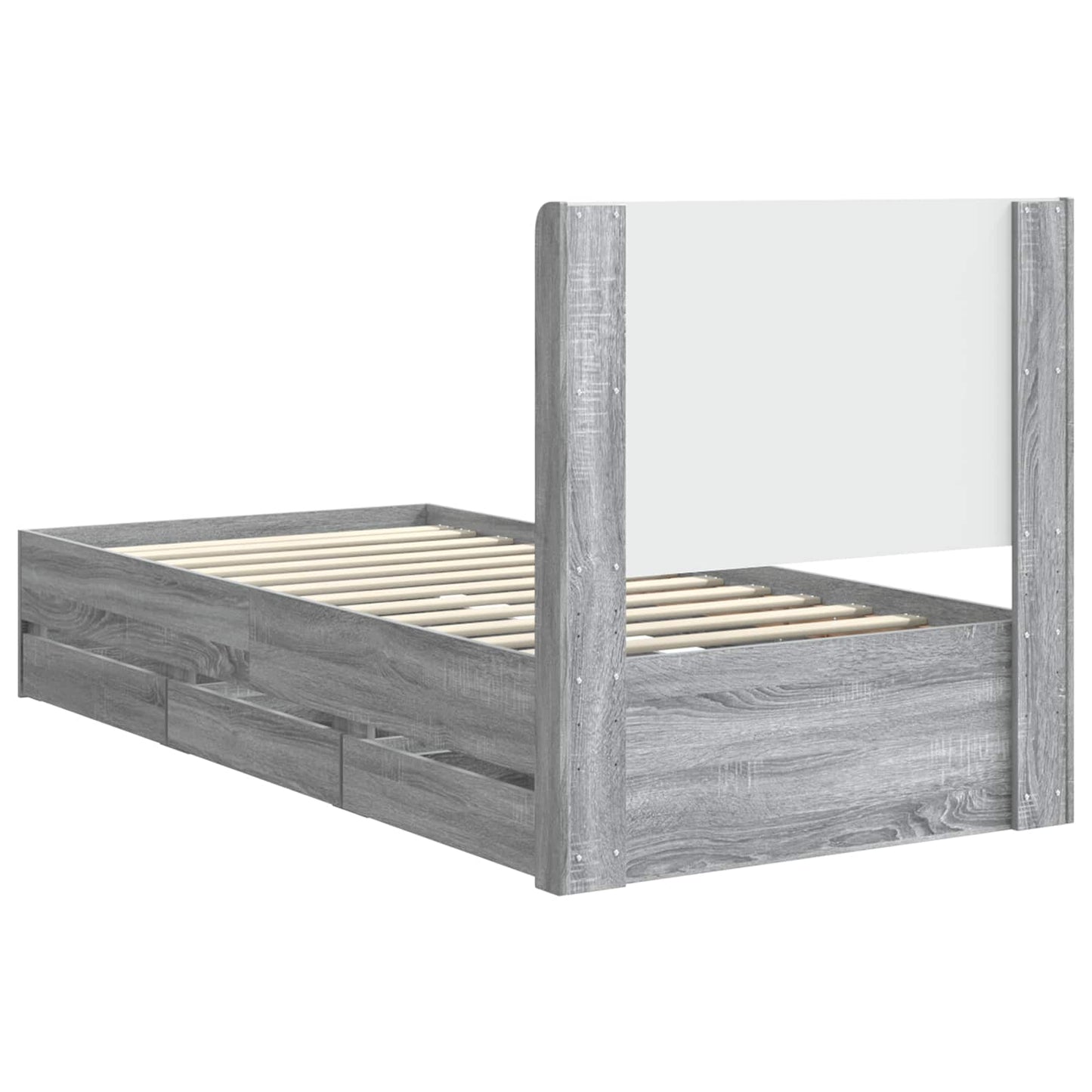 Bedframe met opbergruimte en hoofdbord Grijs sonoma 75 x 190 cm