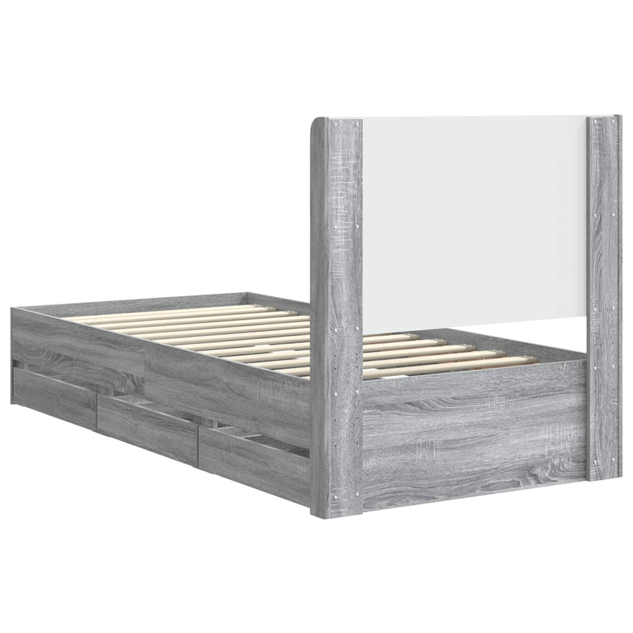 Bedframe met opbergruimte en hoofdbord Grijs sonoma 75 x 190 cm