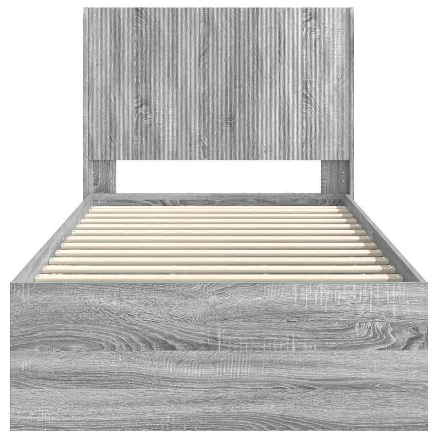 Bedframe met opbergruimte en hoofdbord Grijs sonoma 75 x 190 cm