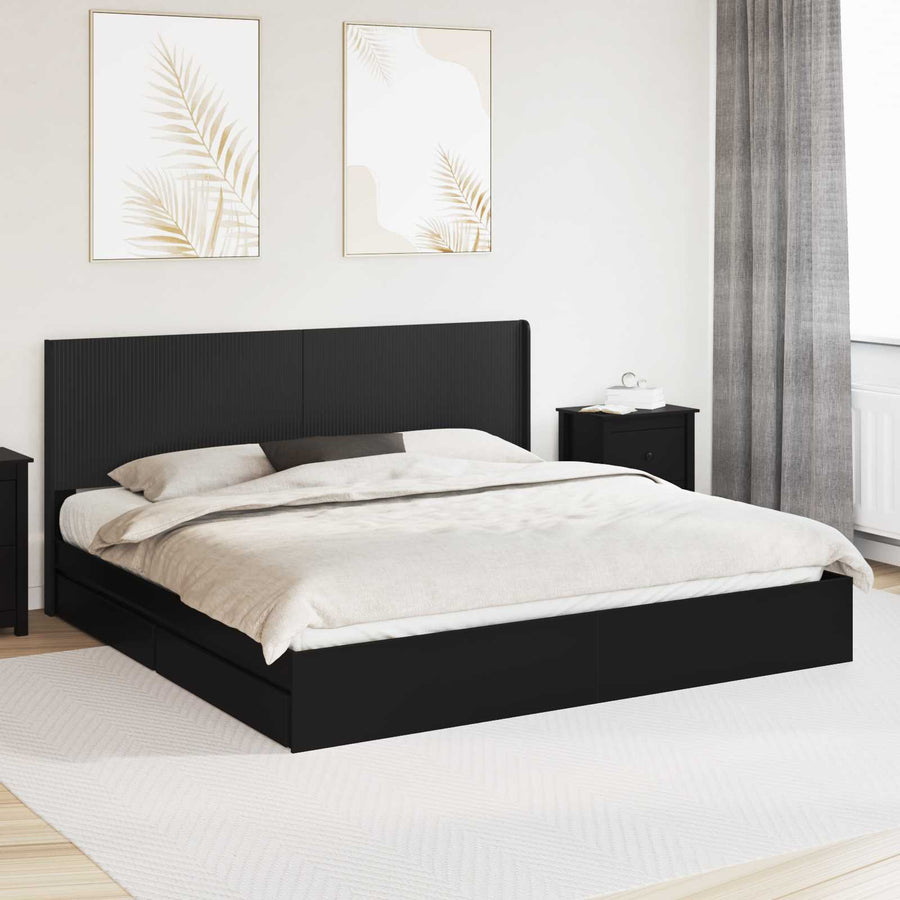 Bedframe met opbergruimte en hoofdbord Zwart 200 x 200 cm