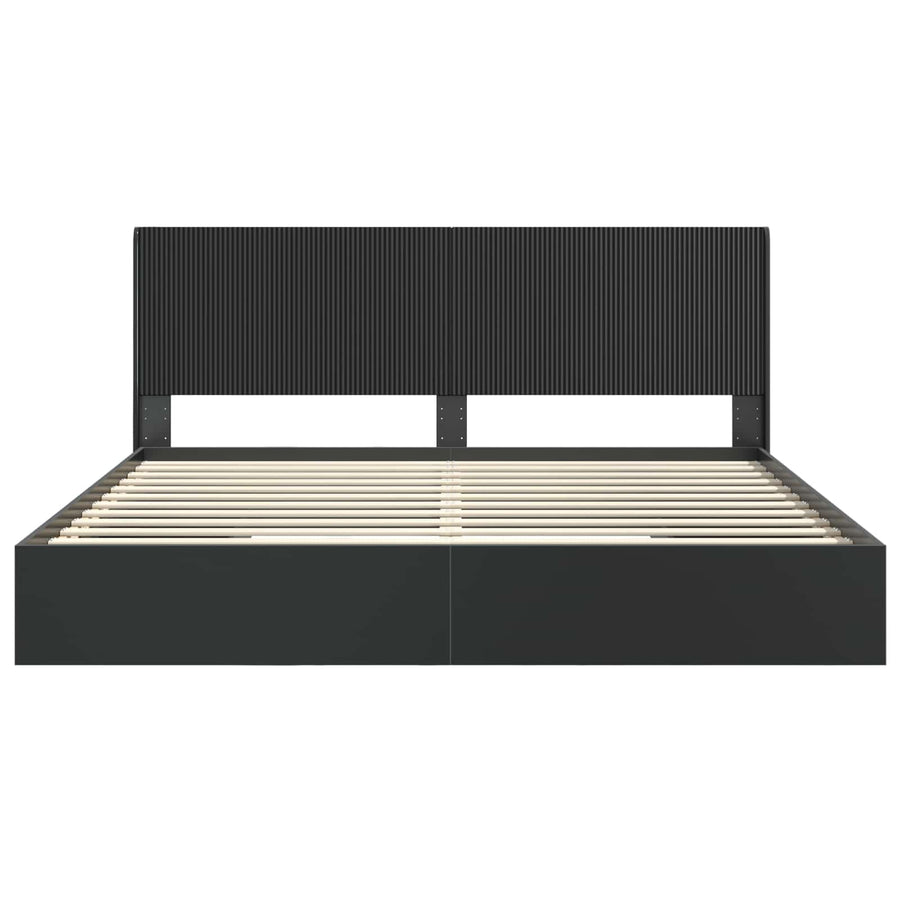 Bedframe met opbergruimte en hoofdbord Zwart 200 x 200 cm
