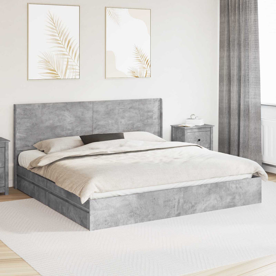 Bedframe met opbergruimte en hoofdbord Betongrijs 200 x 200 cm