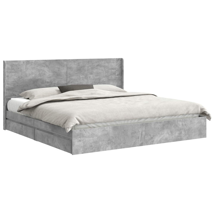 Bedframe met opbergruimte en hoofdbord Betongrijs 200 x 200 cm